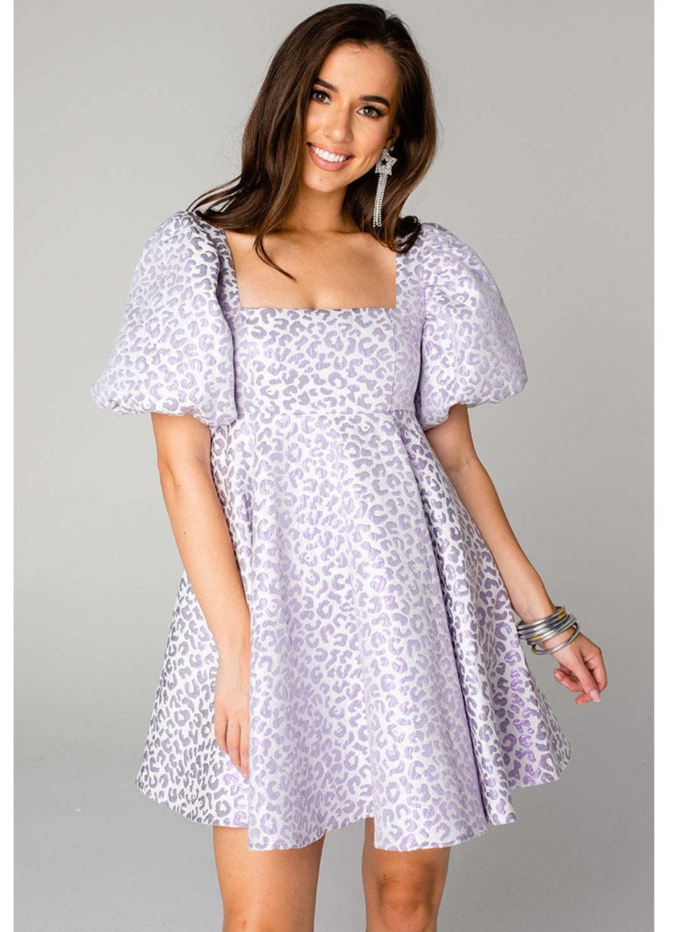 Buddy Love Lyla Lavender Leopard Puff-Sleeve Mini Dress